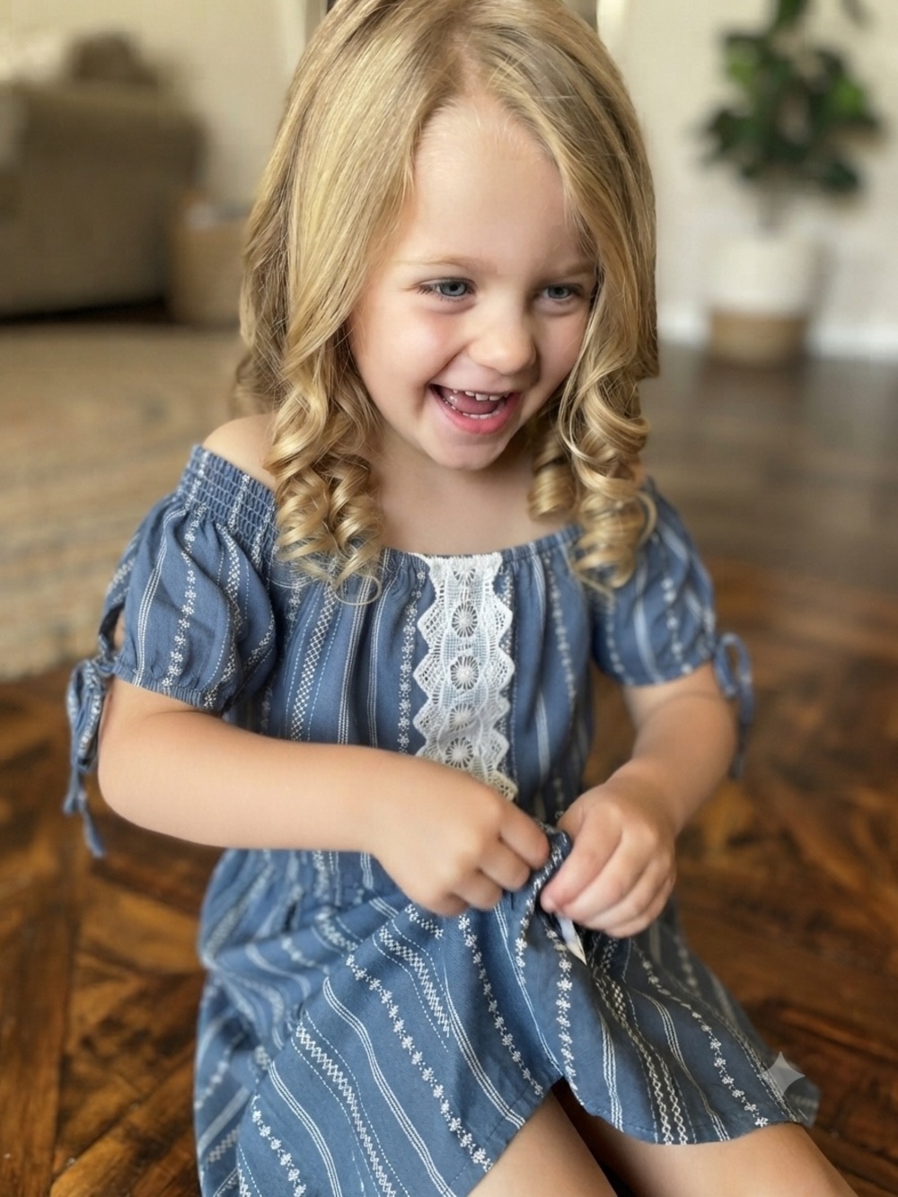 Lily Bleu Blue Striped Dress with Lace Trim